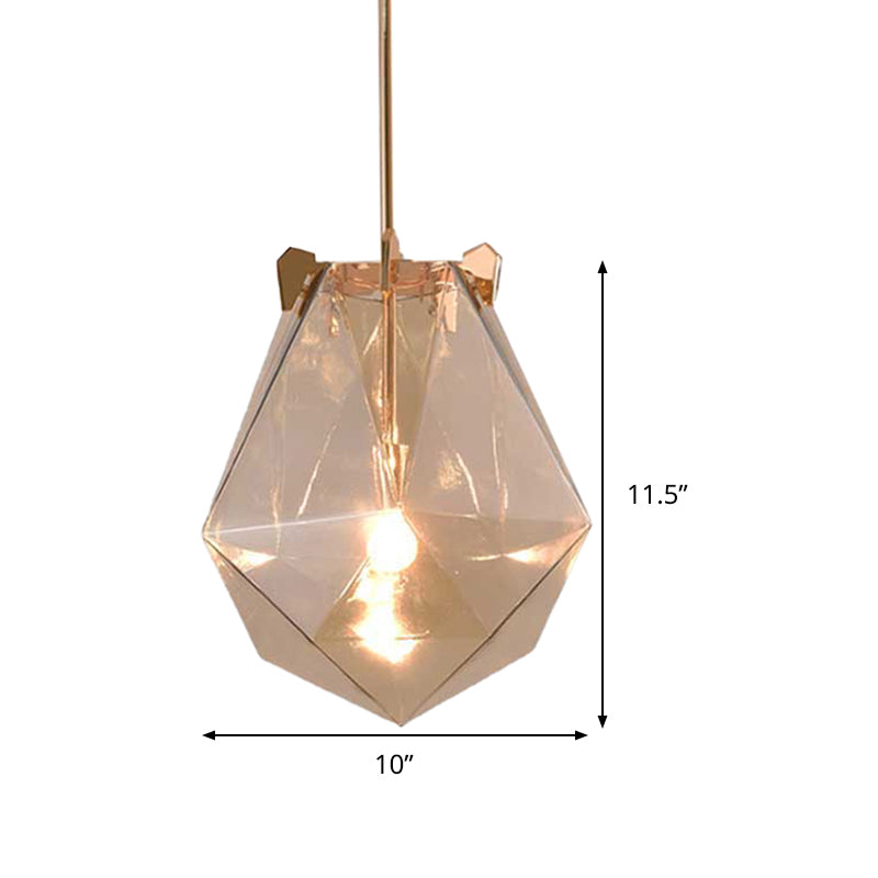 1 Light Bedroom Pendant Lamp Modern Smoke Gray/Cognac Hanging Light with Geometric Glass Shade, 10"/14" Wide Clearhalo 'Ceiling Lights' 'Glass shade' 'Glass' 'Modern Pendants' 'Modern' 'Pendant Lights' 'Pendants' Lighting' 513001