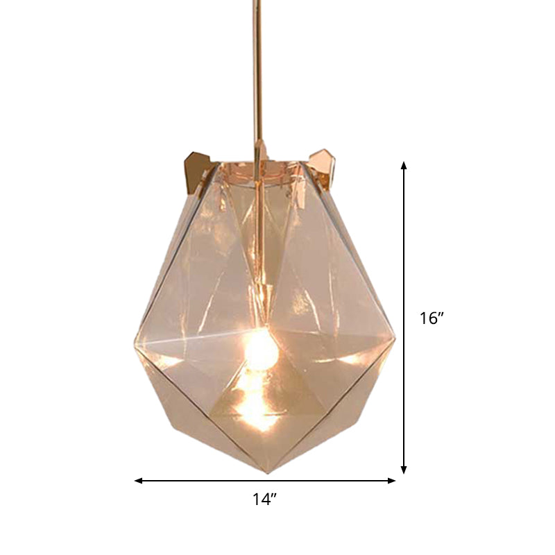 1 Light Bedroom Pendant Lamp Modern Smoke Gray/Cognac Hanging Light with Geometric Glass Shade, 10"/14" Wide Clearhalo 'Ceiling Lights' 'Glass shade' 'Glass' 'Modern Pendants' 'Modern' 'Pendant Lights' 'Pendants' Lighting' 513002