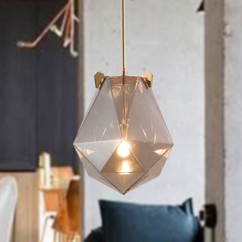 1 Light Bedroom Pendant Lamp Modern Smoke Gray/Cognac Hanging Light with Geometric Glass Shade, 10"/14" Wide Clearhalo 'Ceiling Lights' 'Glass shade' 'Glass' 'Modern Pendants' 'Modern' 'Pendant Lights' 'Pendants' Lighting' 513004