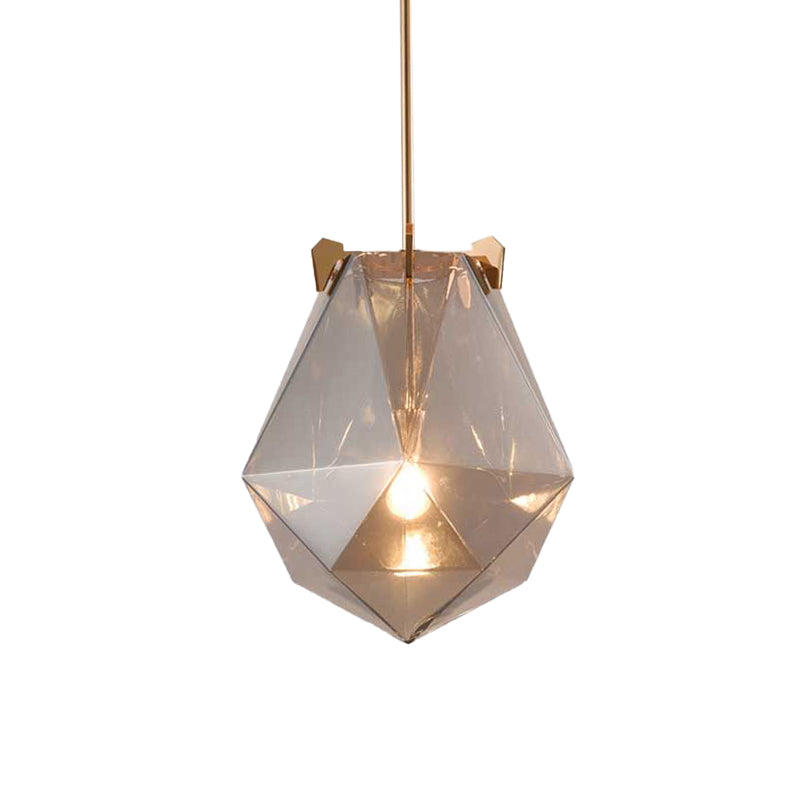 1 Light Bedroom Pendant Lamp Modern Smoke Gray/Cognac Hanging Light with Geometric Glass Shade, 10"/14" Wide Clearhalo 'Ceiling Lights' 'Glass shade' 'Glass' 'Modern Pendants' 'Modern' 'Pendant Lights' 'Pendants' Lighting' 513005