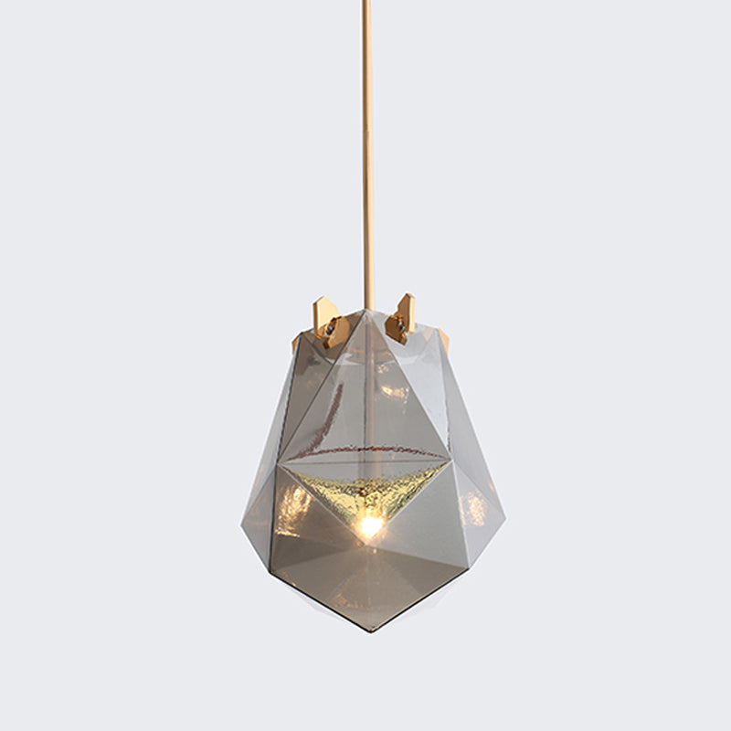 1 Light Bedroom Pendant Lamp Modern Smoke Gray/Cognac Hanging Light with Geometric Glass Shade, 10"/14" Wide Clearhalo 'Ceiling Lights' 'Glass shade' 'Glass' 'Modern Pendants' 'Modern' 'Pendant Lights' 'Pendants' Lighting' 513006