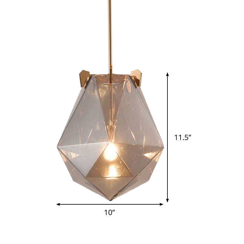 1 Light Bedroom Pendant Lamp Modern Smoke Gray/Cognac Hanging Light with Geometric Glass Shade, 10"/14" Wide Clearhalo 'Ceiling Lights' 'Glass shade' 'Glass' 'Modern Pendants' 'Modern' 'Pendant Lights' 'Pendants' Lighting' 513007