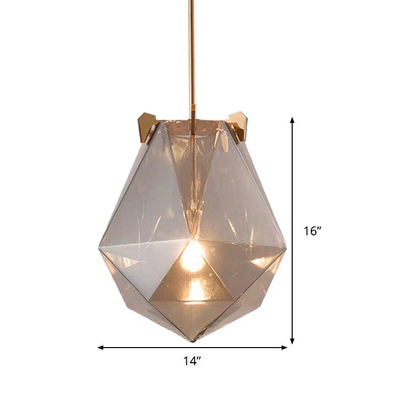 1 Light Bedroom Pendant Lamp Modern Smoke Gray/Cognac Hanging Light with Geometric Glass Shade, 10"/14" Wide Clearhalo 'Ceiling Lights' 'Glass shade' 'Glass' 'Modern Pendants' 'Modern' 'Pendant Lights' 'Pendants' Lighting' 513008