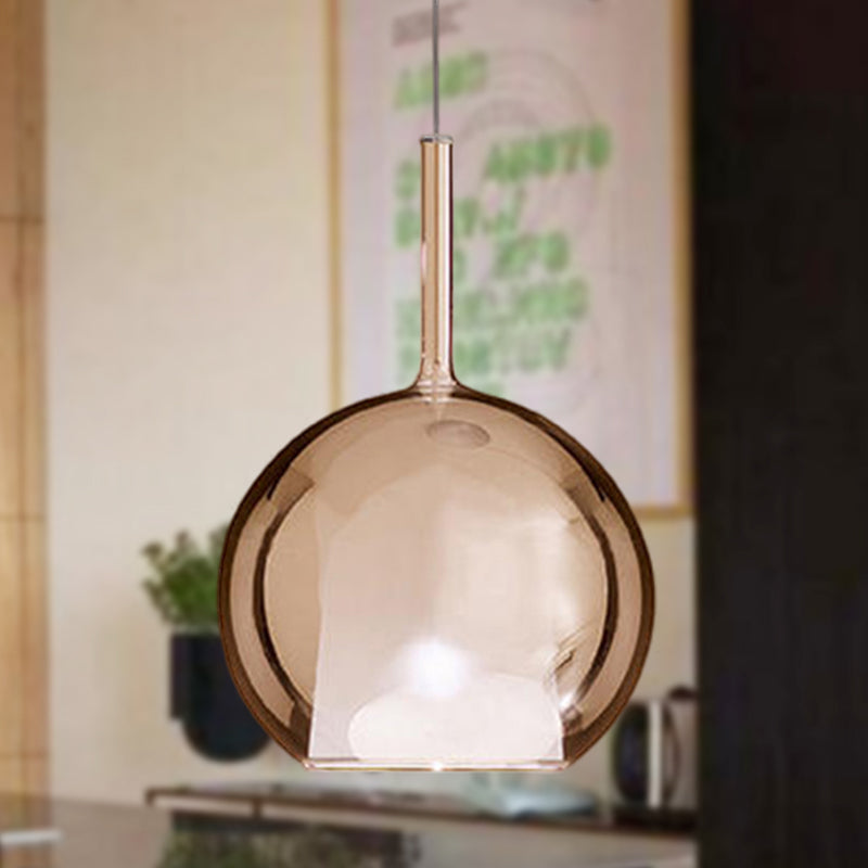 Globe Pendant Light Fixture Contemporary Cognac Glass 1 Light Dining Room Hanging Light Kit, 6"/8"/10" Wide Cognac Clearhalo 'Ceiling Lights' 'Glass shade' 'Glass' 'Modern Pendants' 'Modern' 'Pendant Lights' 'Pendants' Lighting' 513014