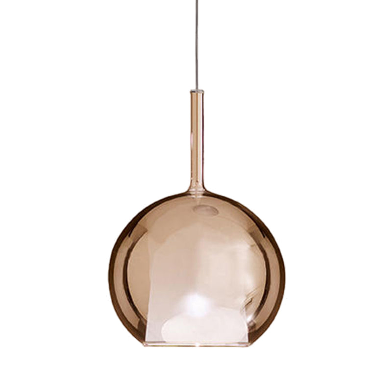 Globe Pendant Light Fixture Contemporary Cognac Glass 1 Light Dining Room Hanging Light Kit, 6"/8"/10" Wide Clearhalo 'Ceiling Lights' 'Glass shade' 'Glass' 'Modern Pendants' 'Modern' 'Pendant Lights' 'Pendants' Lighting' 513016