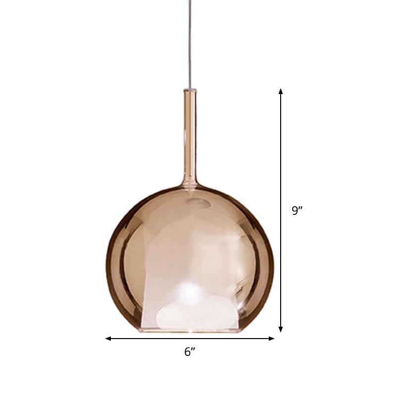 Globe Pendant Light Fixture Contemporary Cognac Glass 1 Light Dining Room Hanging Light Kit, 6"/8"/10" Wide Clearhalo 'Ceiling Lights' 'Glass shade' 'Glass' 'Modern Pendants' 'Modern' 'Pendant Lights' 'Pendants' Lighting' 513018