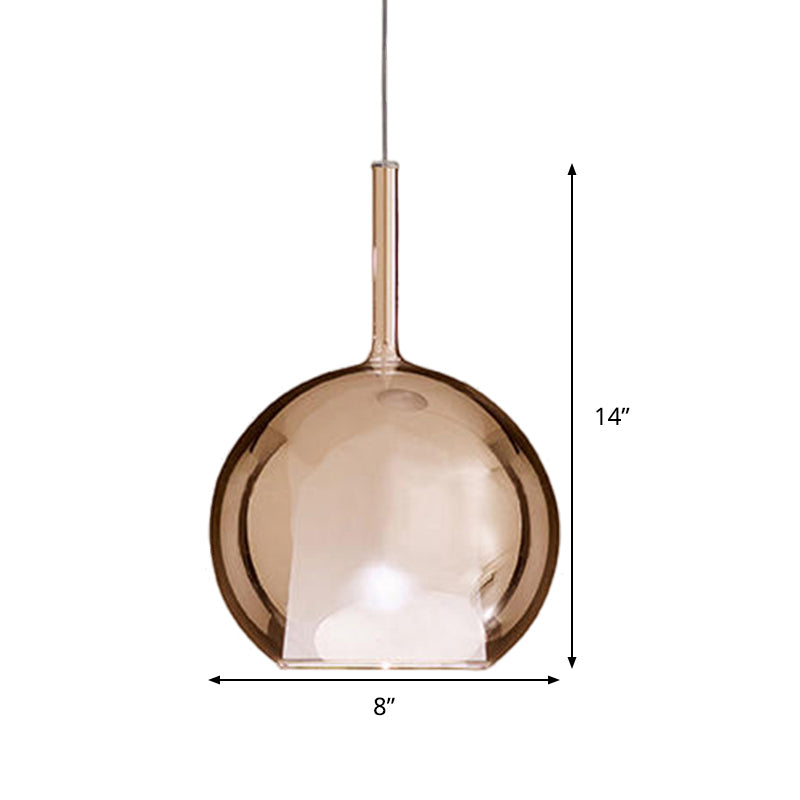 Globe Pendant Light Fixture Contemporary Cognac Glass 1 Light Dining Room Hanging Light Kit, 6"/8"/10" Wide Clearhalo 'Ceiling Lights' 'Glass shade' 'Glass' 'Modern Pendants' 'Modern' 'Pendant Lights' 'Pendants' Lighting' 513019