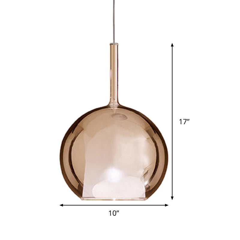 Globe Pendant Light Fixture Contemporary Cognac Glass 1 Light Dining Room Hanging Light Kit, 6"/8"/10" Wide Clearhalo 'Ceiling Lights' 'Glass shade' 'Glass' 'Modern Pendants' 'Modern' 'Pendant Lights' 'Pendants' Lighting' 513020