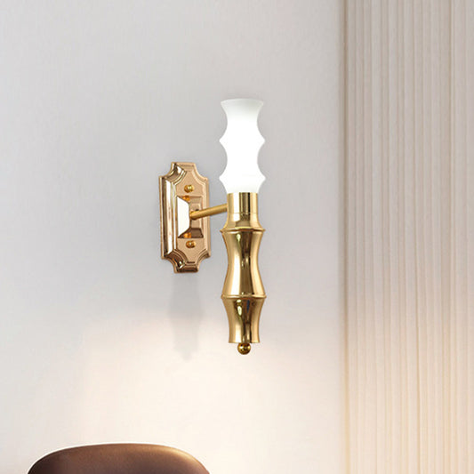 Post-Modern Bamboo Sconce Metal 1 Light Living Room Sconce Lighting Fixture in Brass Brass Clearhalo 'Cast Iron' 'Glass' 'Industrial' 'Modern wall lights' 'Modern' 'Tiffany' 'Traditional wall lights' 'Wall Lamps & Sconces' 'Wall Lights' Lighting' 513021