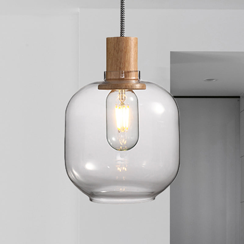 Jar Hanging Light Fixture Nordic 1 Light Clear Glass Bedroom Hanging Light Kit, 5"/6" Wide Clear 6" Clearhalo 'Ceiling Lights' 'Glass shade' 'Glass' 'Modern Pendants' 'Modern' 'Pendant Lights' 'Pendants' Lighting' 513026