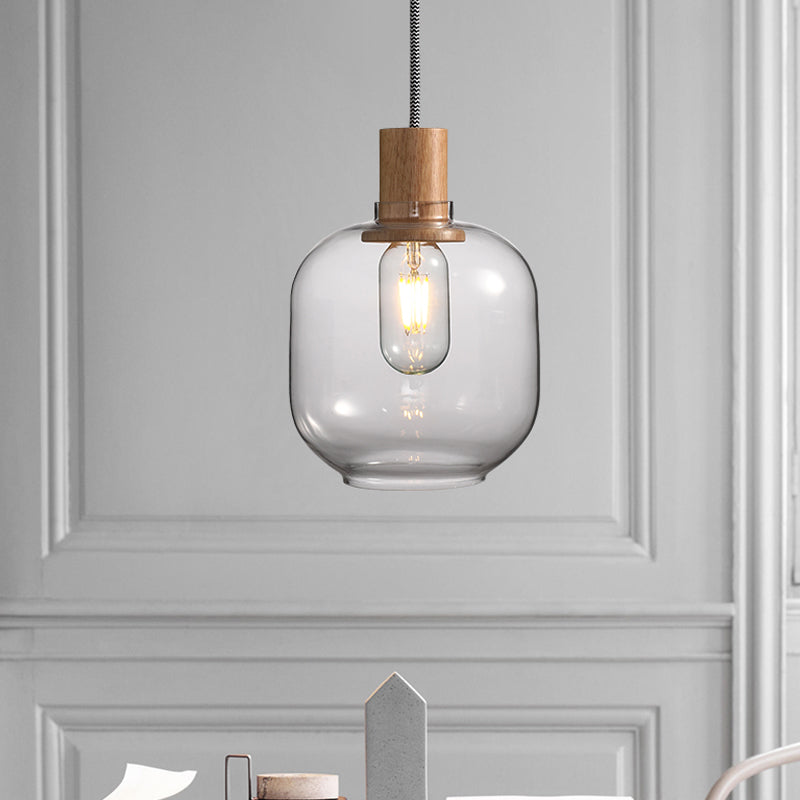 Jar Hanging Light Fixture Nordic 1 Light Clear Glass Bedroom Hanging Light Kit, 5"/6" Wide Clearhalo 'Ceiling Lights' 'Glass shade' 'Glass' 'Modern Pendants' 'Modern' 'Pendant Lights' 'Pendants' Lighting' 513027