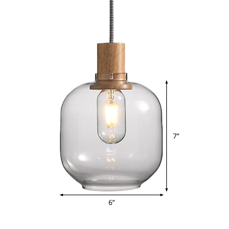 Jar Hanging Light Fixture Nordic 1 Light Clear Glass Bedroom Hanging Light Kit, 5"/6" Wide Clearhalo 'Ceiling Lights' 'Glass shade' 'Glass' 'Modern Pendants' 'Modern' 'Pendant Lights' 'Pendants' Lighting' 513030