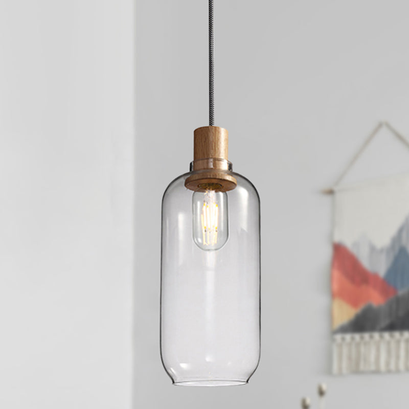 Jar Hanging Light Fixture Nordic 1 Light Clear Glass Bedroom Hanging Light Kit, 5"/6" Wide Clear 5" Clearhalo 'Ceiling Lights' 'Glass shade' 'Glass' 'Modern Pendants' 'Modern' 'Pendant Lights' 'Pendants' Lighting' 513031