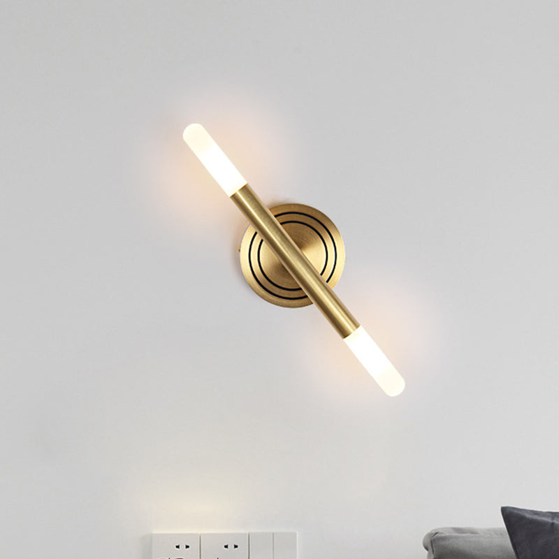 Slim Tube Wall-Mount Light Fixture Modern Nordic Style Metal 2 Heads Brass Sconce Lamp for Bedside Clearhalo 'Cast Iron' 'Glass' 'Industrial' 'Modern wall lights' 'Modern' 'Tiffany' 'Traditional wall lights' 'Wall Lamps & Sconces' 'Wall Lights' Lighting' 513037