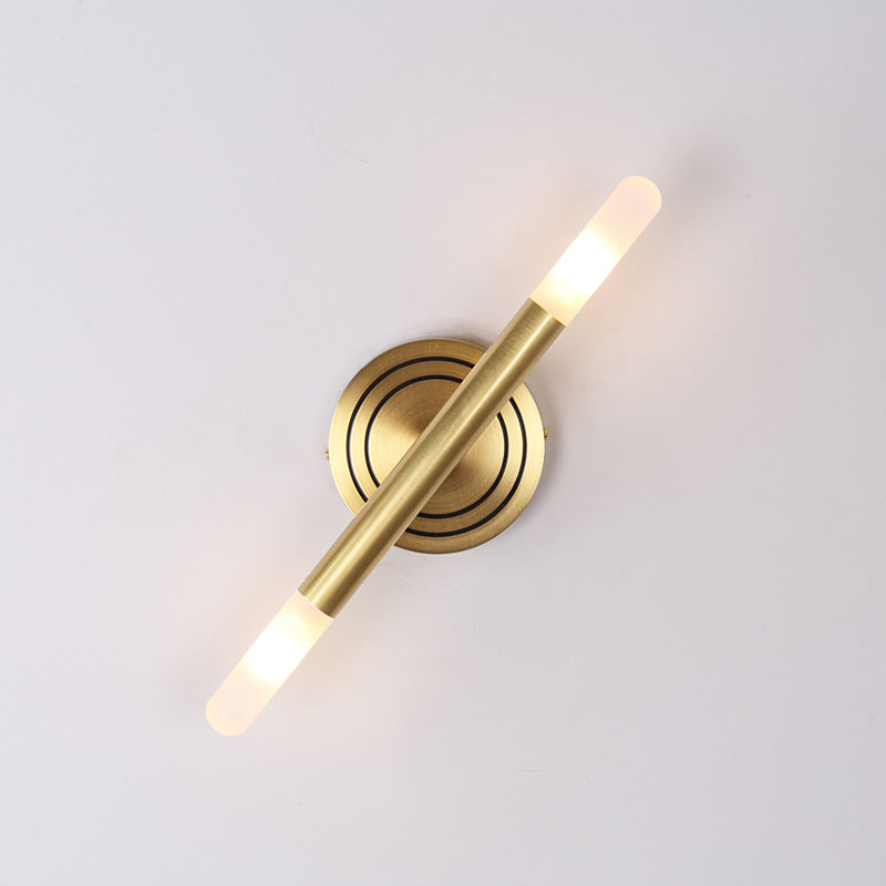 Slim Tube Wall-Mount Light Fixture Modern Nordic Style Metal 2 Heads Brass Sconce Lamp for Bedside Clearhalo 'Cast Iron' 'Glass' 'Industrial' 'Modern wall lights' 'Modern' 'Tiffany' 'Traditional wall lights' 'Wall Lamps & Sconces' 'Wall Lights' Lighting' 513039