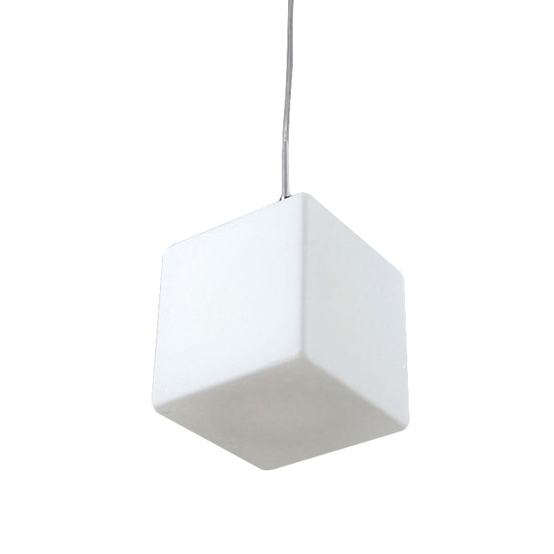 White Glass Cubic Hanging Ceiling Light Minimalist 1 Light Pendant Light Fixture, 5"/6"/8" Wide Clearhalo 'Ceiling Lights' 'Glass shade' 'Glass' 'Modern Pendants' 'Modern' 'Pendant Lights' 'Pendants' Lighting' 513051