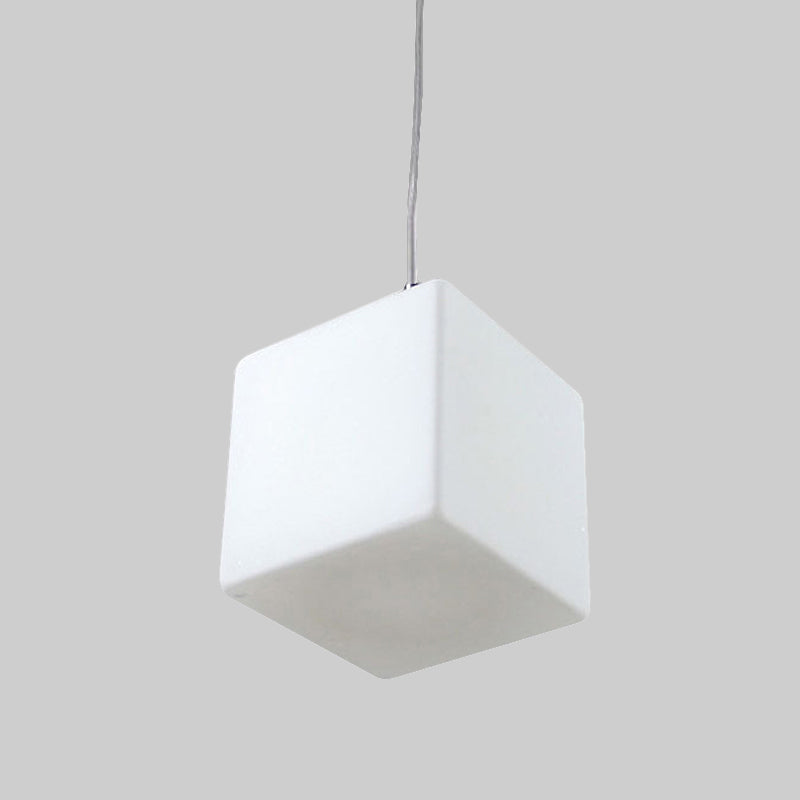 White Glass Cubic Hanging Ceiling Light Minimalist 1 Light Pendant Light Fixture, 5"/6"/8" Wide Clearhalo 'Ceiling Lights' 'Glass shade' 'Glass' 'Modern Pendants' 'Modern' 'Pendant Lights' 'Pendants' Lighting' 513052