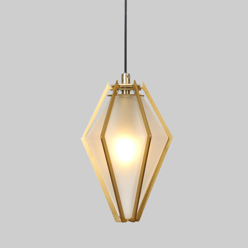 Diamond Office Room Pendant Light Green/White Glass 5"/6.5"/10" Wide 1 Light Modern Hanging Ceiling Light Clearhalo 'Ceiling Lights' 'Glass shade' 'Glass' 'Modern Pendants' 'Modern' 'Pendant Lights' 'Pendants' Lighting' 513059