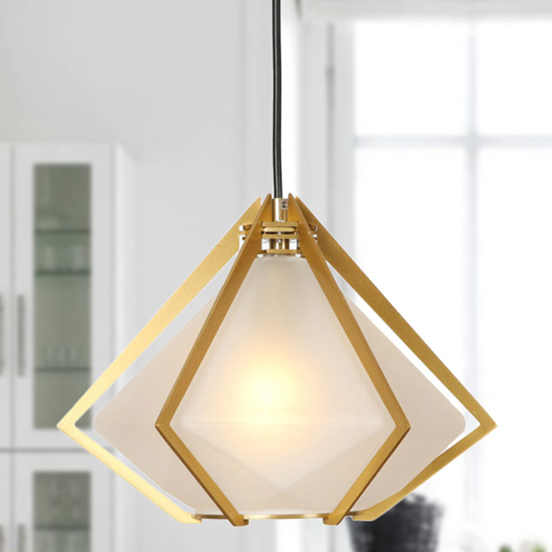 Diamond Office Room Pendant Light Green/White Glass 5"/6.5"/10" Wide 1 Light Modern Hanging Ceiling Light White 10" Clearhalo 'Ceiling Lights' 'Glass shade' 'Glass' 'Modern Pendants' 'Modern' 'Pendant Lights' 'Pendants' Lighting' 513066