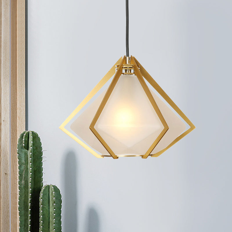 Diamond Office Room Pendant Light Green/White Glass 5"/6.5"/10" Wide 1 Light Modern Hanging Ceiling Light Clearhalo 'Ceiling Lights' 'Glass shade' 'Glass' 'Modern Pendants' 'Modern' 'Pendant Lights' 'Pendants' Lighting' 513067