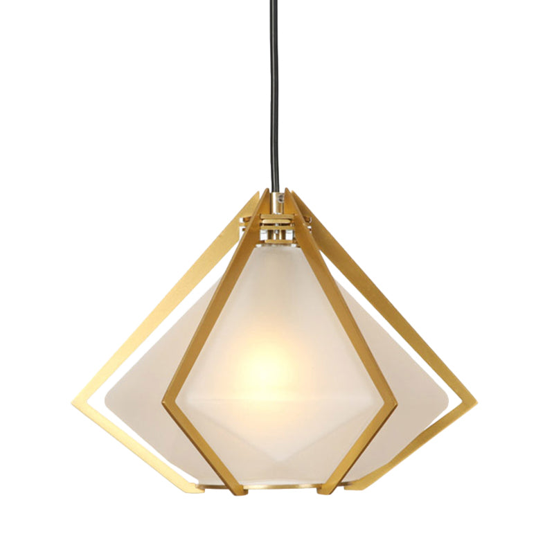 Diamond Office Room Pendant Light Green/White Glass 5"/6.5"/10" Wide 1 Light Modern Hanging Ceiling Light Clearhalo 'Ceiling Lights' 'Glass shade' 'Glass' 'Modern Pendants' 'Modern' 'Pendant Lights' 'Pendants' Lighting' 513068