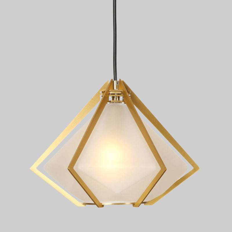 Diamond Office Room Pendant Light Green/White Glass 5"/6.5"/10" Wide 1 Light Modern Hanging Ceiling Light Clearhalo 'Ceiling Lights' 'Glass shade' 'Glass' 'Modern Pendants' 'Modern' 'Pendant Lights' 'Pendants' Lighting' 513069