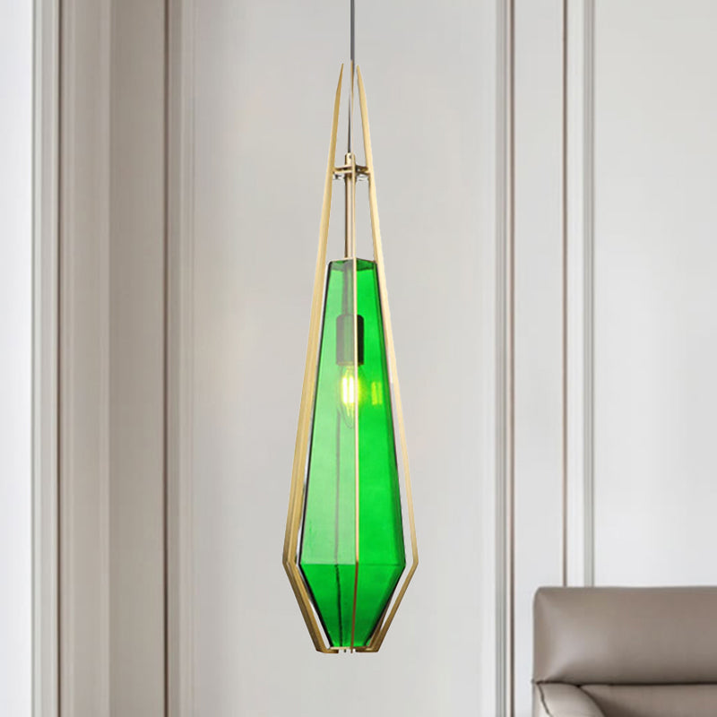 Diamond Office Room Pendant Light Green/White Glass 5"/6.5"/10" Wide 1 Light Modern Hanging Ceiling Light Green 6.5" Clearhalo 'Ceiling Lights' 'Glass shade' 'Glass' 'Modern Pendants' 'Modern' 'Pendant Lights' 'Pendants' Lighting' 513075