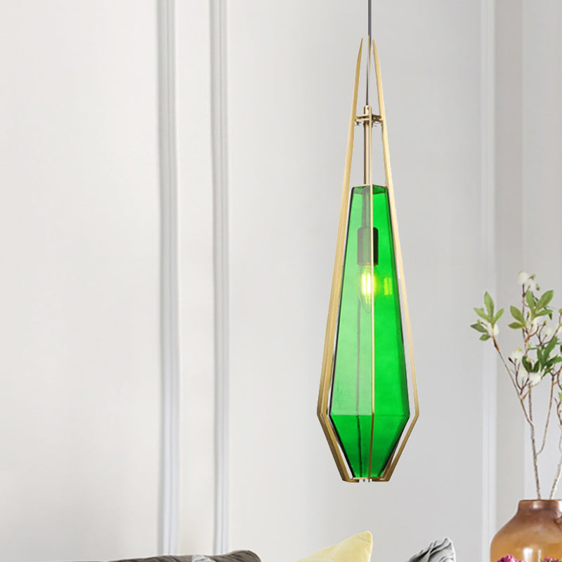 Diamond Office Room Pendant Light Green/White Glass 5"/6.5"/10" Wide 1 Light Modern Hanging Ceiling Light Clearhalo 'Ceiling Lights' 'Glass shade' 'Glass' 'Modern Pendants' 'Modern' 'Pendant Lights' 'Pendants' Lighting' 513076