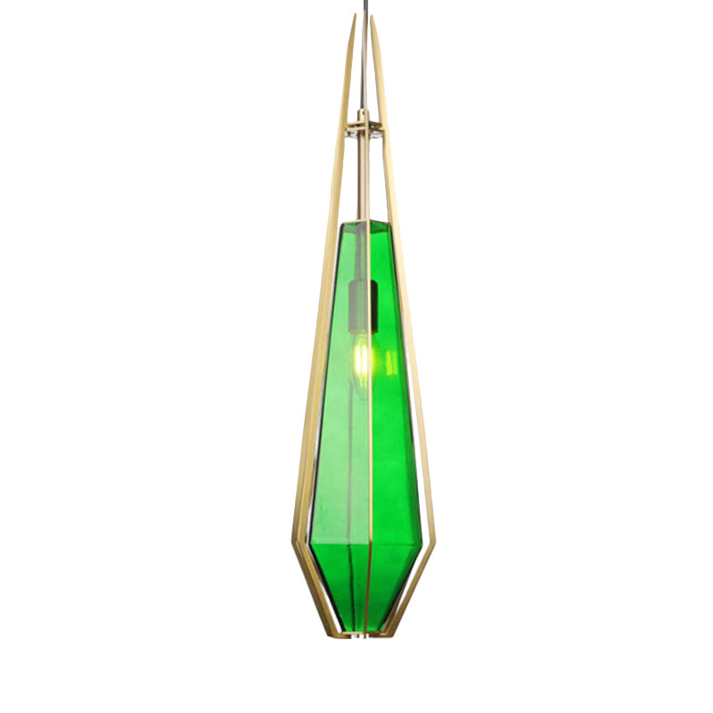 Diamond Office Room Pendant Light Green/White Glass 5"/6.5"/10" Wide 1 Light Modern Hanging Ceiling Light Clearhalo 'Ceiling Lights' 'Glass shade' 'Glass' 'Modern Pendants' 'Modern' 'Pendant Lights' 'Pendants' Lighting' 513078