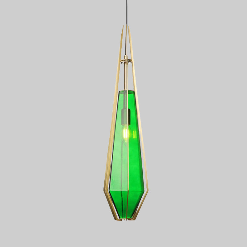 Diamond Office Room Pendant Light Green/White Glass 5"/6.5"/10" Wide 1 Light Modern Hanging Ceiling Light Clearhalo 'Ceiling Lights' 'Glass shade' 'Glass' 'Modern Pendants' 'Modern' 'Pendant Lights' 'Pendants' Lighting' 513079