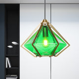 Diamond Office Room Pendant Light Green/White Glass 5"/6.5"/10" Wide 1 Light Modern Hanging Ceiling Light Clearhalo 'Ceiling Lights' 'Glass shade' 'Glass' 'Modern Pendants' 'Modern' 'Pendant Lights' 'Pendants' Lighting' 513081