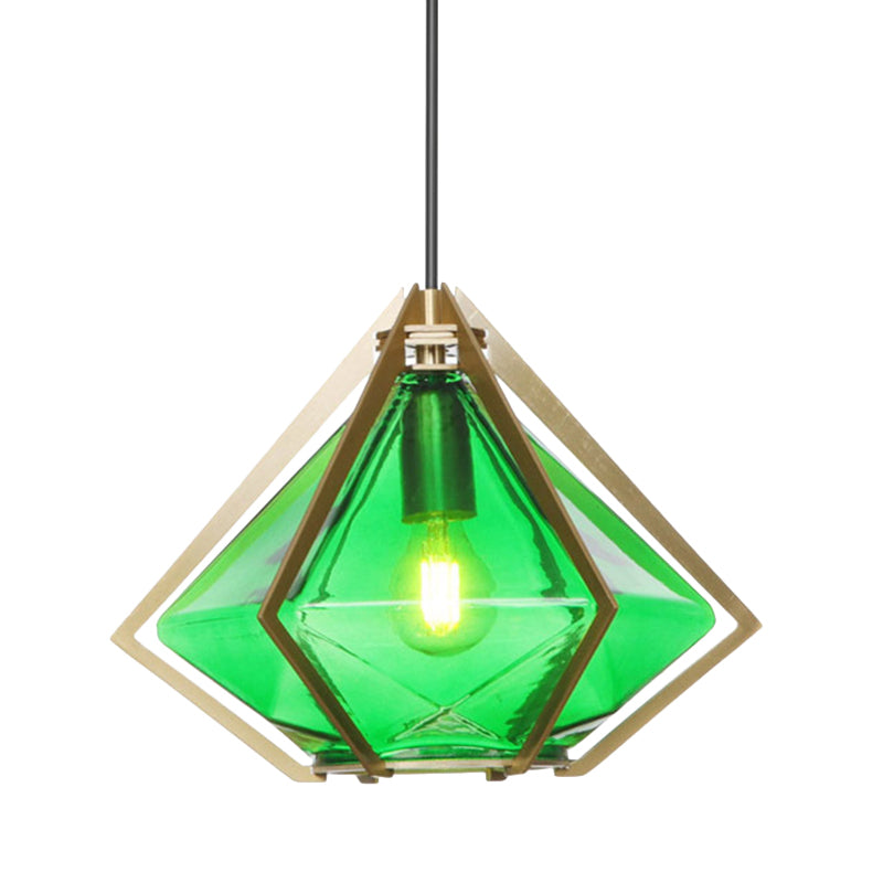 Diamond Office Room Pendant Light Green/White Glass 5"/6.5"/10" Wide 1 Light Modern Hanging Ceiling Light Clearhalo 'Ceiling Lights' 'Glass shade' 'Glass' 'Modern Pendants' 'Modern' 'Pendant Lights' 'Pendants' Lighting' 513082