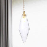 Diamond Pendant Light Fixture Contemporary Amber/Clear Glass 1 Light 3"/4" Wide Dining Room Hanging Lamp Kit Clear 3" Clearhalo 'Ceiling Lights' 'Glass shade' 'Glass' 'Modern Pendants' 'Modern' 'Pendant Lights' 'Pendants' Lighting' 513084