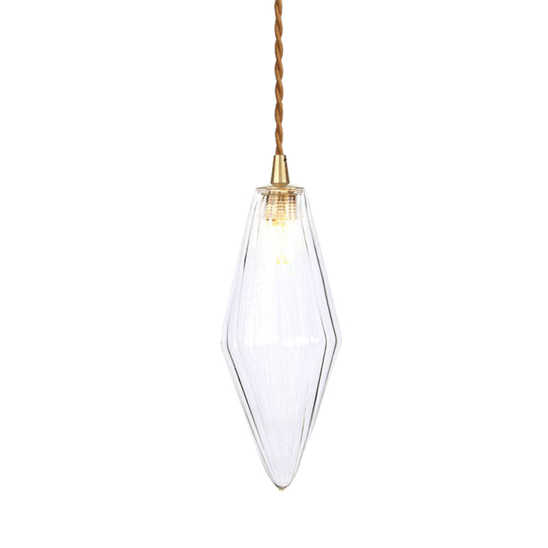 Diamond Pendant Light Fixture Contemporary Amber/Clear Glass 1 Light 3"/4" Wide Dining Room Hanging Lamp Kit Clearhalo 'Ceiling Lights' 'Glass shade' 'Glass' 'Modern Pendants' 'Modern' 'Pendant Lights' 'Pendants' Lighting' 513086