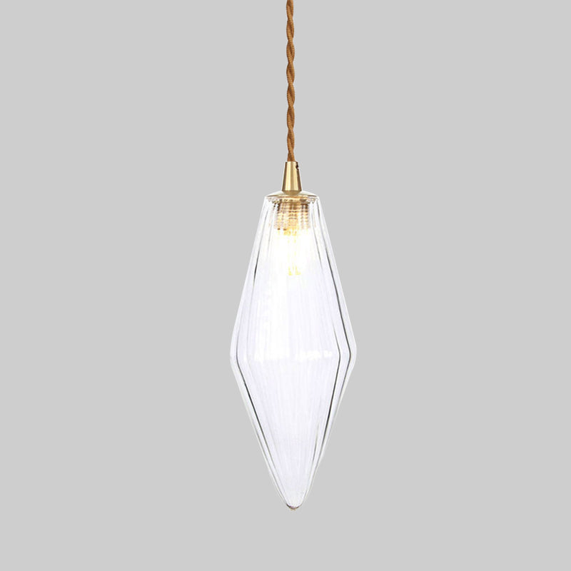 Diamond Pendant Light Fixture Contemporary Amber/Clear Glass 1 Light 3"/4" Wide Dining Room Hanging Lamp Kit Clearhalo 'Ceiling Lights' 'Glass shade' 'Glass' 'Modern Pendants' 'Modern' 'Pendant Lights' 'Pendants' Lighting' 513087