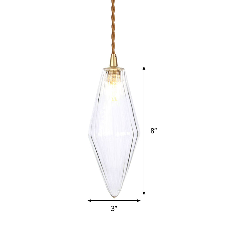 Diamond Pendant Light Fixture Contemporary Amber/Clear Glass 1 Light 3"/4" Wide Dining Room Hanging Lamp Kit Clearhalo 'Ceiling Lights' 'Glass shade' 'Glass' 'Modern Pendants' 'Modern' 'Pendant Lights' 'Pendants' Lighting' 513088