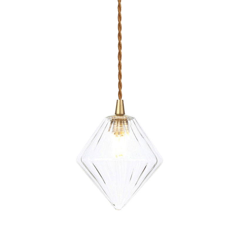 Diamond Pendant Light Fixture Contemporary Amber/Clear Glass 1 Light 3"/4" Wide Dining Room Hanging Lamp Kit Clearhalo 'Ceiling Lights' 'Glass shade' 'Glass' 'Modern Pendants' 'Modern' 'Pendant Lights' 'Pendants' Lighting' 513091