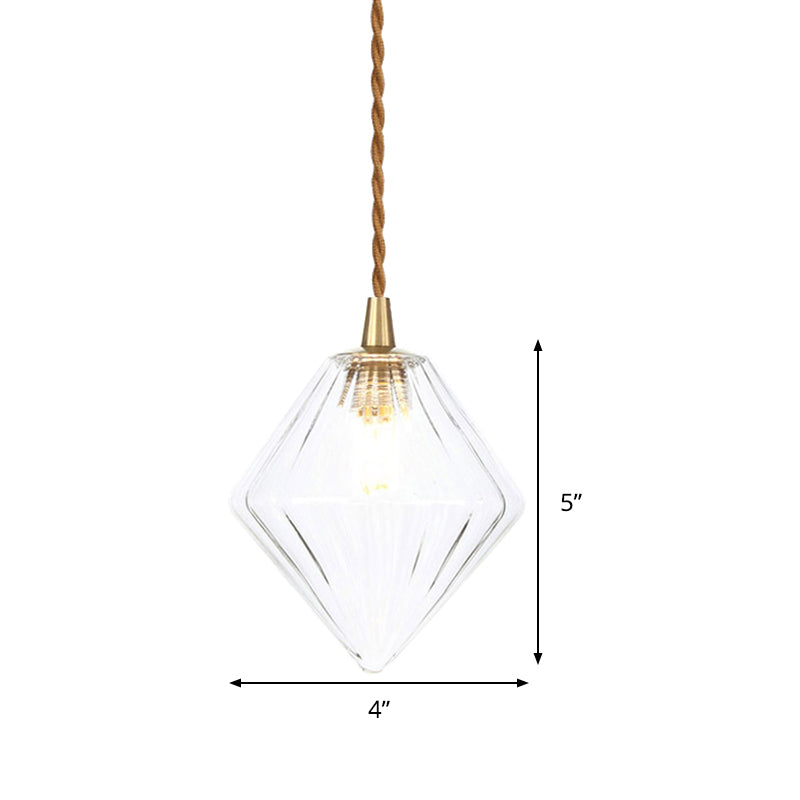 Diamond Pendant Light Fixture Contemporary Amber/Clear Glass 1 Light 3"/4" Wide Dining Room Hanging Lamp Kit Clearhalo 'Ceiling Lights' 'Glass shade' 'Glass' 'Modern Pendants' 'Modern' 'Pendant Lights' 'Pendants' Lighting' 513093