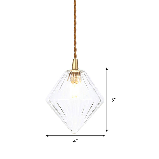 Diamond Pendant Light Fixture Contemporary Amber/Clear Glass 1 Light 3"/4" Wide Dining Room Hanging Lamp Kit Clearhalo 'Ceiling Lights' 'Glass shade' 'Glass' 'Modern Pendants' 'Modern' 'Pendant Lights' 'Pendants' Lighting' 513093