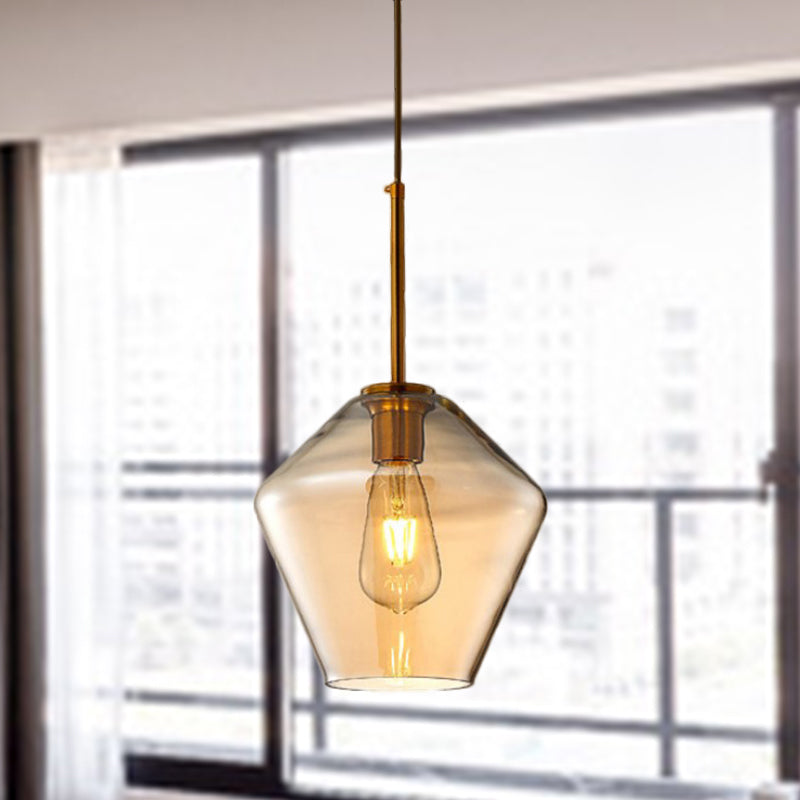 1 Light Dining Room Pendant Lamp Modern Amber Hanging Lamp with Triangle/Drum/Cone Glass Shade, 6.5"/9"/12" Wide Amber 9" Clearhalo 'Ceiling Lights' 'Glass shade' 'Glass' 'Modern Pendants' 'Modern' 'Pendant Lights' 'Pendants' Lighting' 513102