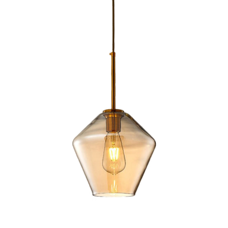 1 Light Dining Room Pendant Lamp Modern Amber Hanging Lamp with Triangle/Drum/Cone Glass Shade, 6.5"/9"/12" Wide Clearhalo 'Ceiling Lights' 'Glass shade' 'Glass' 'Modern Pendants' 'Modern' 'Pendant Lights' 'Pendants' Lighting' 513106