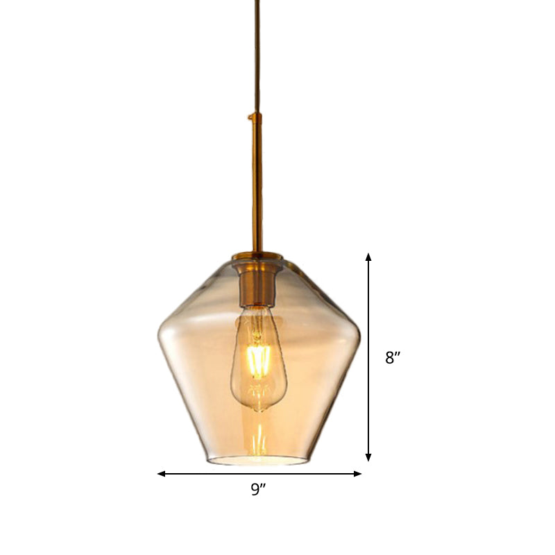 1 Light Dining Room Pendant Lamp Modern Amber Hanging Lamp with Triangle/Drum/Cone Glass Shade, 6.5"/9"/12" Wide Clearhalo 'Ceiling Lights' 'Glass shade' 'Glass' 'Modern Pendants' 'Modern' 'Pendant Lights' 'Pendants' Lighting' 513107