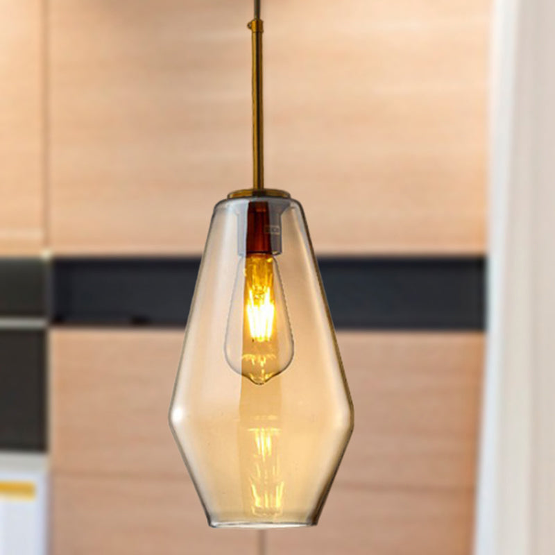 1 Light Dining Room Pendant Lamp Modern Amber Hanging Lamp with Triangle/Drum/Cone Glass Shade, 6.5"/9"/12" Wide Amber 6.5" Clearhalo 'Ceiling Lights' 'Glass shade' 'Glass' 'Modern Pendants' 'Modern' 'Pendant Lights' 'Pendants' Lighting' 513108