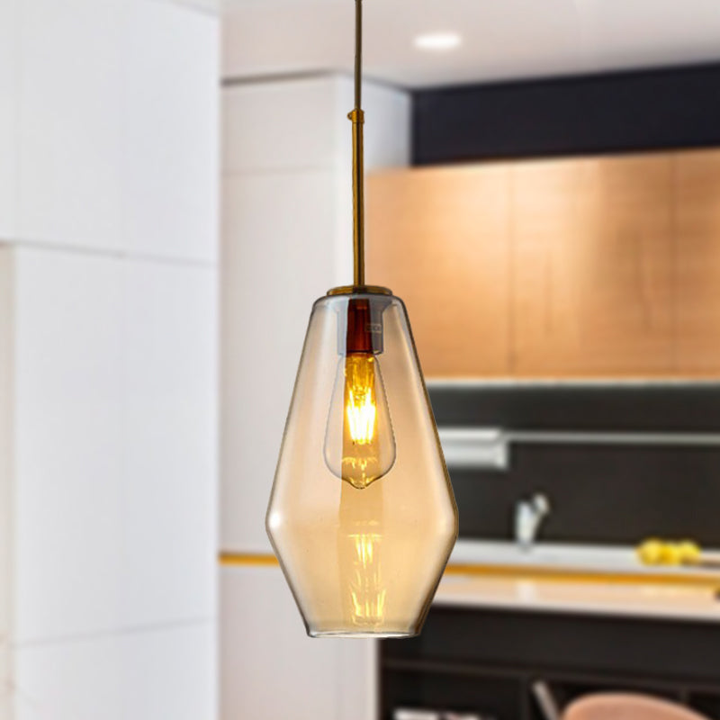 1 Light Dining Room Pendant Lamp Modern Amber Hanging Lamp with Triangle/Drum/Cone Glass Shade, 6.5"/9"/12" Wide Clearhalo 'Ceiling Lights' 'Glass shade' 'Glass' 'Modern Pendants' 'Modern' 'Pendant Lights' 'Pendants' Lighting' 513109