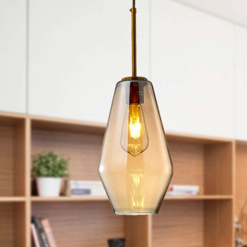 1 Light Dining Room Pendant Lamp Modern Amber Hanging Lamp with Triangle/Drum/Cone Glass Shade, 6.5"/9"/12" Wide Clearhalo 'Ceiling Lights' 'Glass shade' 'Glass' 'Modern Pendants' 'Modern' 'Pendant Lights' 'Pendants' Lighting' 513110