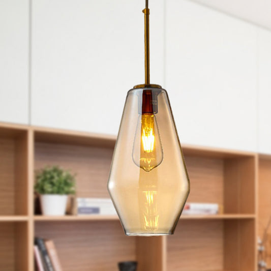 1 Light Dining Room Pendant Lamp Modern Amber Hanging Lamp with Triangle/Drum/Cone Glass Shade, 6.5"/9"/12" Wide Clearhalo 'Ceiling Lights' 'Glass shade' 'Glass' 'Modern Pendants' 'Modern' 'Pendant Lights' 'Pendants' Lighting' 513110