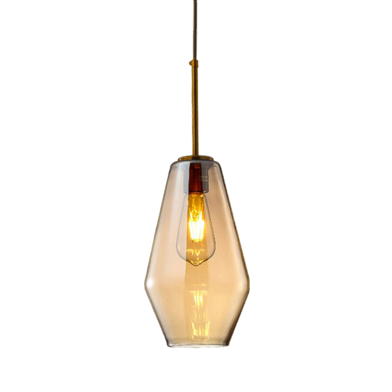 1 Light Dining Room Pendant Lamp Modern Amber Hanging Lamp with Triangle/Drum/Cone Glass Shade, 6.5"/9"/12" Wide Clearhalo 'Ceiling Lights' 'Glass shade' 'Glass' 'Modern Pendants' 'Modern' 'Pendant Lights' 'Pendants' Lighting' 513112