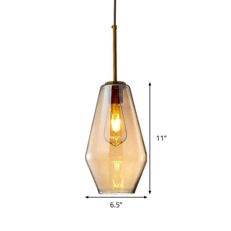 1 Light Dining Room Pendant Lamp Modern Amber Hanging Lamp with Triangle/Drum/Cone Glass Shade, 6.5"/9"/12" Wide Clearhalo 'Ceiling Lights' 'Glass shade' 'Glass' 'Modern Pendants' 'Modern' 'Pendant Lights' 'Pendants' Lighting' 513113