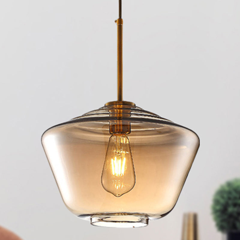 1 Light Dining Room Pendant Lamp Modern Amber Hanging Lamp with Triangle/Drum/Cone Glass Shade, 6.5"/9"/12" Wide Amber 12" Clearhalo 'Ceiling Lights' 'Glass shade' 'Glass' 'Modern Pendants' 'Modern' 'Pendant Lights' 'Pendants' Lighting' 513114