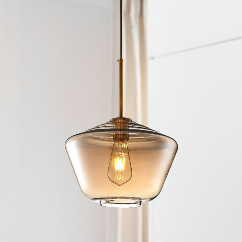 1 Light Dining Room Pendant Lamp Modern Amber Hanging Lamp with Triangle/Drum/Cone Glass Shade, 6.5"/9"/12" Wide Clearhalo 'Ceiling Lights' 'Glass shade' 'Glass' 'Modern Pendants' 'Modern' 'Pendant Lights' 'Pendants' Lighting' 513115